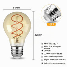 Carica l'immagine nel visualizzatore di Gallery, Lampadina LED E27 Vintage Edison - 4W Luce Bianca Calda 2200K Retro Decorativo Stile Filamento Lampadina Non Dimmerabile