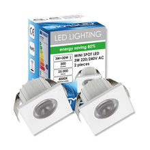 Carica l'immagine nel visualizzatore di Gallery, Sigmaled lighting, MINI SPOT LED 3W, Dimmerabile, 300lumen, Luce Naturale 4000K, Faretto QUADRO incasso, 220V / 240V AC 