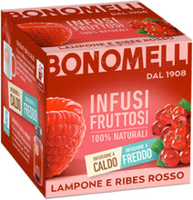 Carica l'immagine nel visualizzatore di Gallery, Bonomelli - Infusi Fruttosi, Lampone e Ribes Rosso, Confezione da 12 filtri, Gusto Rinfrescante e Lievemente Acidulo, In