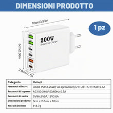 Carica l'immagine nel visualizzatore di Gallery, Caricatore USB C 200W GaN 6 Porte per MacBook Pro Air, iPhone 16 15 14