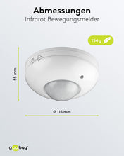 Carica l'immagine nel visualizzatore di Gallery, Goobay 95172 Rilevatore di movimento a soffitto a infrarossi / sensore PIR / campo di rilevamento di 360° / portata di 6