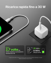 Carica l'immagine nel visualizzatore di Gallery, Belkin BoostCharge Caricabatteria da parete Compatto da 30W, Caricatore USB-C PD rapido da viaggio per Apple iPhone 17, 