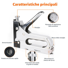 Carica l'immagine nel visualizzatore di Gallery, Amazon Basics Graffettatrice robusta, sparapunti 3 in 1 con 600 graffette, per tappezzeria, riparazioni domestiche, fale