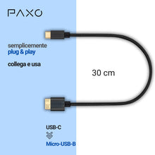 Carica l'immagine nel visualizzatore di Gallery, PAXO Cavo hard disk da 0,3 m, 10 Gbit/s, USB C-MICRO USB3.2 Gen2, cavo USB, cavo dati, cavo di ricarica, nero, da USB C 