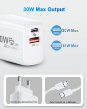 Carica l'immagine nel visualizzatore di Gallery, Caricatore USB C 30W per Google Pixel 8 Pro/8A/7/7 Pro/6/6 Pro, Presa USB C Alimentatore USB C Spina PD&amp;QC3.0 Caricatore