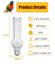 Carica l'immagine nel visualizzatore di Gallery, KINGYEENUO E27 Lampadina UVA UVB per Uccelli 2.4 UVB 20W Lampada