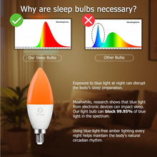 Carica l'immagine nel visualizzatore di Gallery, LED Lampadina E14 per il Sonno con Telecomando, Lampadine Arancione 1600K Ambra, Blocco luce Blu, 5W per Asilo Nido, Cam