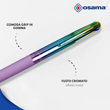 Carica l'immagine nel visualizzatore di Gallery, OSAMA 4 Multi Rainbow Pastel - Penna Multicolore a Sfera 1.0 mm, Penne Colorate 4 Colori Personalizzate Arcobaleno Inchiostro Nero Blu Rosso e Verde, Cancelleria Scuola Ufficio Università e Cartoleria