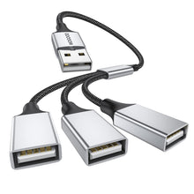 Carica l'immagine nel visualizzatore di Gallery, MOGOOD Sdoppiatore USB 2.1 1 Maschio a 3 Femmine, Cavo Multiporta Intrecciato Plug &amp; Play, per Ricarica e Trasferimento 