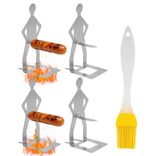 Carica l'immagine nel visualizzatore di Gallery, 4 Supporti per Salsicce in Acciaio Inox, con Pennello per Olio in Silicone