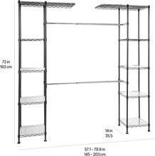 Carica l'immagine nel visualizzatore di Gallery, Amazon Basics Sistema organizer espandibile per armadio - Nero, 144.8 - 203.2 x 35.6 x 182.9 cm