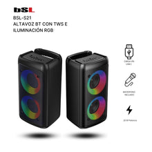 Carica l'immagine nel visualizzatore di Gallery, Altoparlante Bluetooth BSL-S21 con illuminazione sugli altoparlanti | 2 altoparlanti da 4 pollici | 20 W | Microfono in 