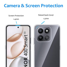 Carica l'immagine nel visualizzatore di Gallery, CAUHENYEE Trasparente Cover per Honor 400 Smart 5G / 4G Custodia, con 1 Pezzi Schermo in Vetro Temperato, Cover Sottile 