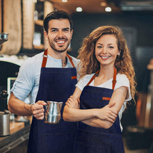 Carica l'immagine nel visualizzatore di Gallery, MaoXinTek Denim Lavoro Grembiule Jeans con Tasca, Grembiuli da Cucina Regolabile Chef Donna Uomo per Caffè Bar Barbecue 