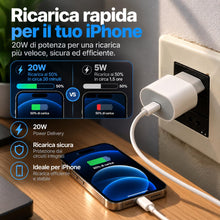 Carica l'immagine nel visualizzatore di Gallery, Caricatore iPhone 20W USB-C con cavo Lightning 1m, caricabatterie rapido PD, alimentatore compatibile con iPhone 14 13 1