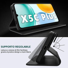 Carica l'immagine nel visualizzatore di Gallery, Cover per Honor X5C Plus Portafoglio Pelle PU Premium, Custodia Scomparti Carte Antiurto Protettiva Case con 1 Vetro Tem