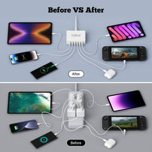 Carica l'immagine nel visualizzatore di Gallery, Caricatore USB C Multiplo, 120W 6-Porto Stazione di Ricarica USB GaN PD Carica Cellulare【3USB-C + 3USB-A】, Alimentatore 
