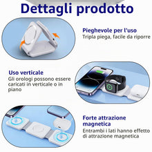 Carica l'immagine nel visualizzatore di Gallery, Caricatore Wireless 3 in 1 Pieghevole Magnetico per iPhone, Watch e Pods