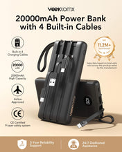 Carica l'immagine nel visualizzatore di Gallery, VEEKTOMX Power Bank 20000mAh Powerbank con Cavi Integrati, Sicuro in Aereo