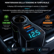 Carica l'immagine nel visualizzatore di Gallery, Sdoppiatore Accendisigari Auto 12 V/24 V, Caricatore Auto USB C