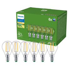 Carica l'immagine nel visualizzatore di Gallery, Philips UltraEfficient Lampadina LED P45 E14, Trasparente, Confezione da 6