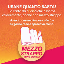 Carica l'immagine nel visualizzatore di Gallery, Scottex Quanto Basta, Carta Cucina, Opzione Mezzo Strappo, 6 Maxi Rotoli