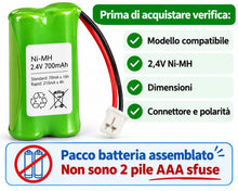 Carica l'immagine nel visualizzatore di Gallery, Batteria Cordless Gigaset Siemens NiMH 2,4V 700mAh con Connettore