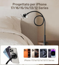 Carica l'immagine nel visualizzatore di Gallery, Supporto magnetico per smartphone da letto e supporto da tavolo a collo di cigno con anelli metallici, supporto flessibi