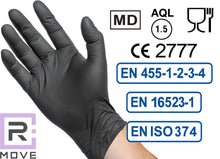 Carica l'immagine nel visualizzatore di Gallery, R MOVE 100 guanti in nitrile monouso neri M senza polvere, gloves ambidestri usa e getta per alimenti, non sterili, senz