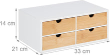Carica l'immagine nel visualizzatore di Gallery, Relaxdays Organizer da Scrivania, bambù e MDF, Portaoggetti Salvaspazio con 4 Cassetti, HLP 14x33x21 cm, Bianco/Naturale