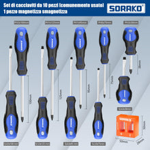 Carica l'immagine nel visualizzatore di Gallery, SORAKO Set cacciaviti da 11 pezzi, Con smagnetizzazione 2 in 1, Borsa in nylon ad alta densità, punta magnetica, impugna
