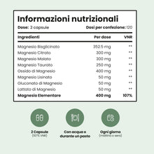 Carica l'immagine nel visualizzatore di Gallery, Magnesio Completo 8-in-1 | 400 mg Alta Dose | 240 Capsule Vegane | Magnesio Bisglicinato, Citrato, Malato, Taurato | Int