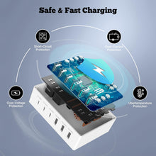 Carica l'immagine nel visualizzatore di Gallery, Caricatore USB C Multiplo, 120W 6-Porto Stazione di Ricarica USB GaN PD Carica Cellulare【3USB-C + 3USB-A】, Alimentatore 