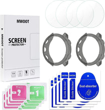 Carica l'immagine nel visualizzatore di Gallery, MWOOT Compatibile con Garmin Forerunner 165 Pellicole in Vetro Temperato 4 Pezzi e Custodie Protezione in Silicone 2 Pez