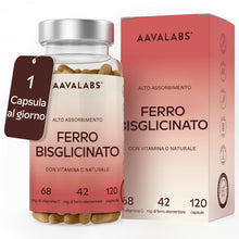 Carica l'immagine nel visualizzatore di Gallery, Integratore Ferro e Vitamina C Naturale - Ferro Bisglicinato 42mg Integratori Stanchezza Fisica e Mentale, Globuli Rossi