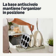 Carica l'immagine nel visualizzatore di Gallery, Amazon Basics Organizer per Pentole e Teglie, Include 10 Divisori, in Acciaio Inox, Espandibile da 31cm a 53cm
