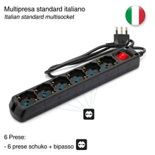 Carica l'immagine nel visualizzatore di Gallery, VELAMP - Ciabatta Multipresa Piatta a Presa Multipla (6 Prese Schuko e 10/16A), Ciabatta Elettrica Multipresa con Spina 