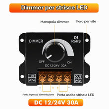Carica l'immagine nel visualizzatore di Gallery, Dimmer led DC 12V-24V PWM 30A dimmer controller LED Light Strip dimmer Manopola di comando dell'interruttore regolazione