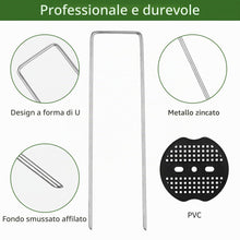 Carica l'immagine nel visualizzatore di Gallery, 100 pezzi Picchetti Telo Pacciamatura con 100 Rondelle,Antiruggine Picchetti Giardino a U in Acciaio per Telo Pacciamatu