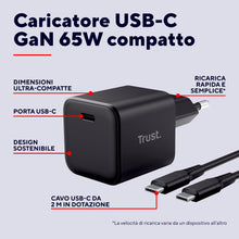 Carica l'immagine nel visualizzatore di Gallery, Trust Orva Mini Caricatore USB C 65W GaN Alimentatore con Cavo USB-C, Nero