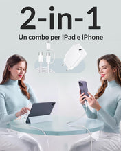 Carica l'immagine nel visualizzatore di Gallery, Cavo 2-in-1 USB C/Lightning 2M + Caricatore 20W per Tutti gli iPad e iPhone