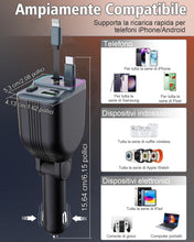 Carica l'immagine nel visualizzatore di Gallery, Retrattile Caricabatterie Auto 4 in 1,65W Caricatore Auto PD 3.0 Accendisigari USB Ricarica Veloce, Adattatore Caricabat