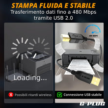 Carica l'immagine nel visualizzatore di Gallery, G-PLUG Cavo Stampante USB 2.0, USB A a B, 2m, Nero, Alta Velocità