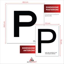 Carica l'immagine nel visualizzatore di Gallery, Autodomy P Principiante Magnetica Realizzata in Vinile Set 2 Pezzi Anteriore + Posteriore | P di Principiante per Auto I