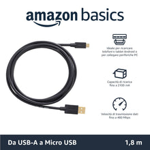 Carica l'immagine nel visualizzatore di Gallery, Amazon Basics Cavo USB-A 2.0 da maschio a Micro USB, per Stampante, (Confezione singola), 1.82 m, Nero
