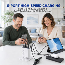 Carica l'immagine nel visualizzatore di Gallery, Caricatore USB C 240 W 6 porte, 3 USB-C + 3 USB-A, PD PPS QC