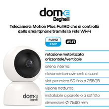 Carica l'immagine nel visualizzatore di Gallery, Beghelli Videocamera di Sorveglianza Dom-e Motion Plus Orientabile da App Full HD - Controllo Smartphone, Wi-Fi, Led Inf