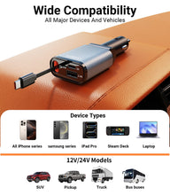 Carica l'immagine nel visualizzatore di Gallery, 3-IN-1 Retrattile Caricatore Auto【Ricarica rapida】12V/24V Adattatore USB C
