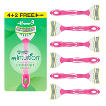 Carica l'immagine nel visualizzatore di Gallery, Wilkinson Sword myIntuition Xtreme 3 Comfort Sensitive rasoi da donna monouso, confezione da 4 rasoi per pelli sensibili