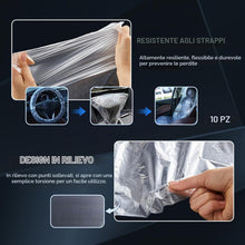 Carica l'immagine nel visualizzatore di Gallery, 10 coprisedili monouso in plastica trasparente, impermeabili e antipolvere per sedili auto, con 10 coprivolante monouso 